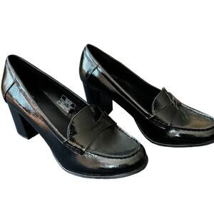 NEW JONES NEW YORK Cypress Patent Leather Penny Loafer Pumps in Black SZ 9.5